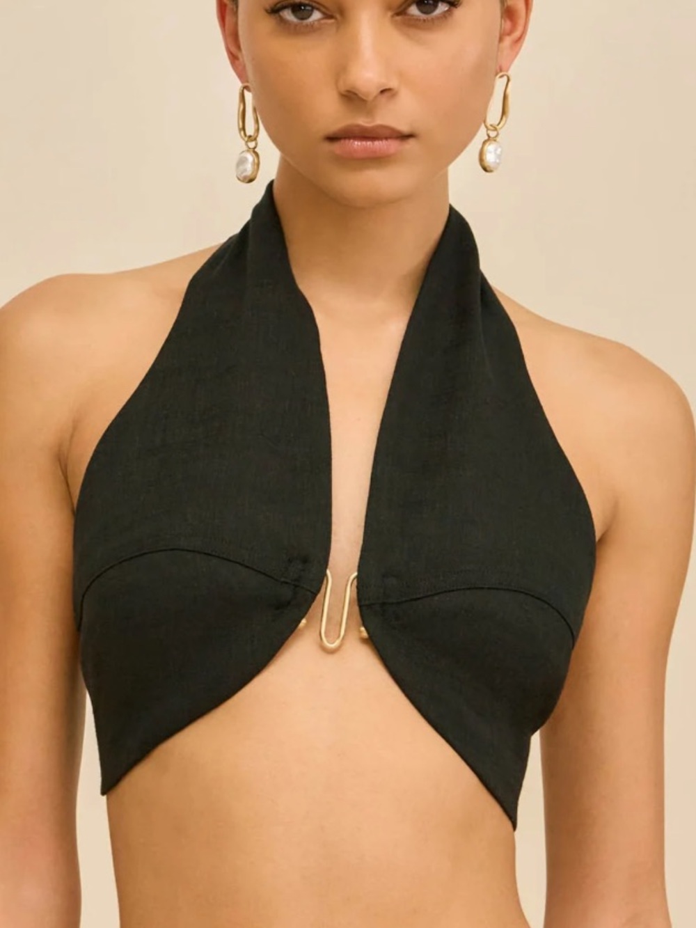 cult gaia Black Diem Twist Front Halter Crop Top